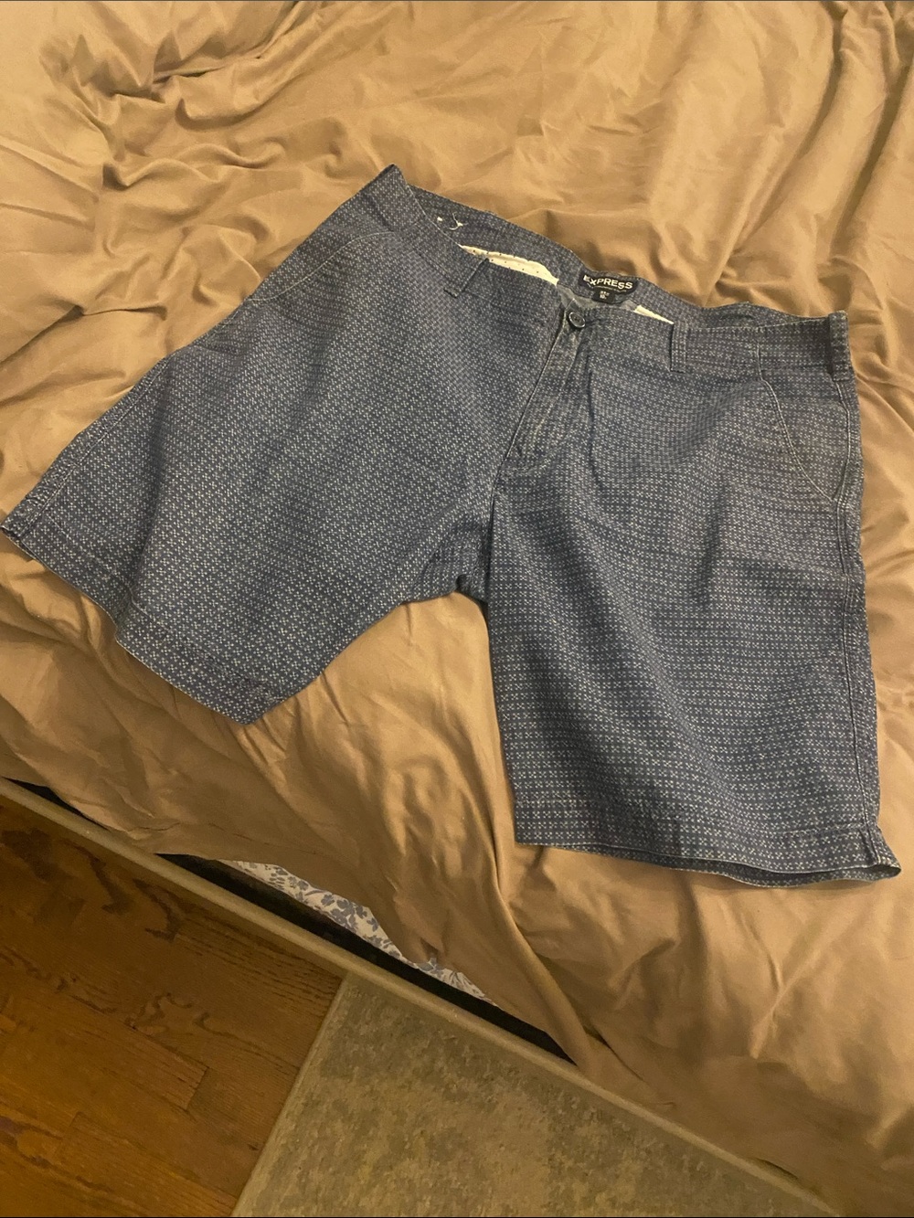 Express Men's Blue Micro-Pattern Flat Front Shorts